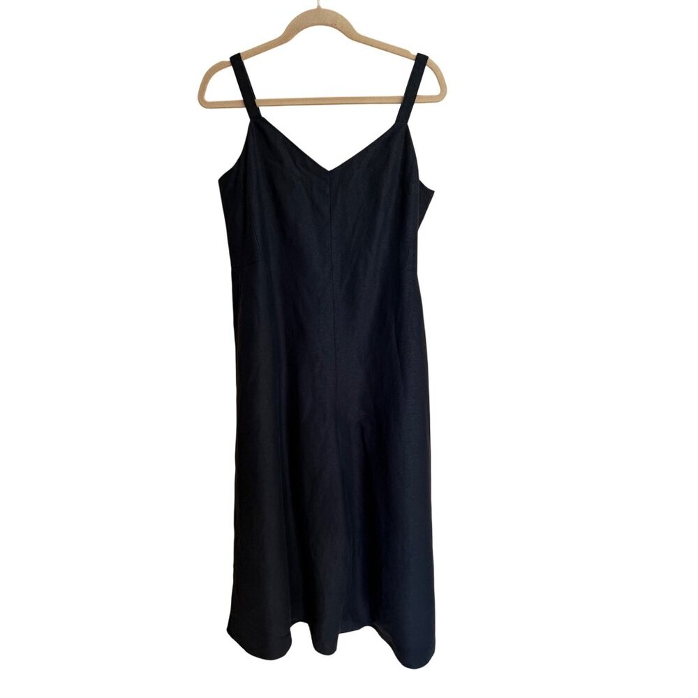 Club Monaco Womens Wide Leg Jumpsuit Size 12 Black Linen Blend Lined Casual - Picture 7 of 11
